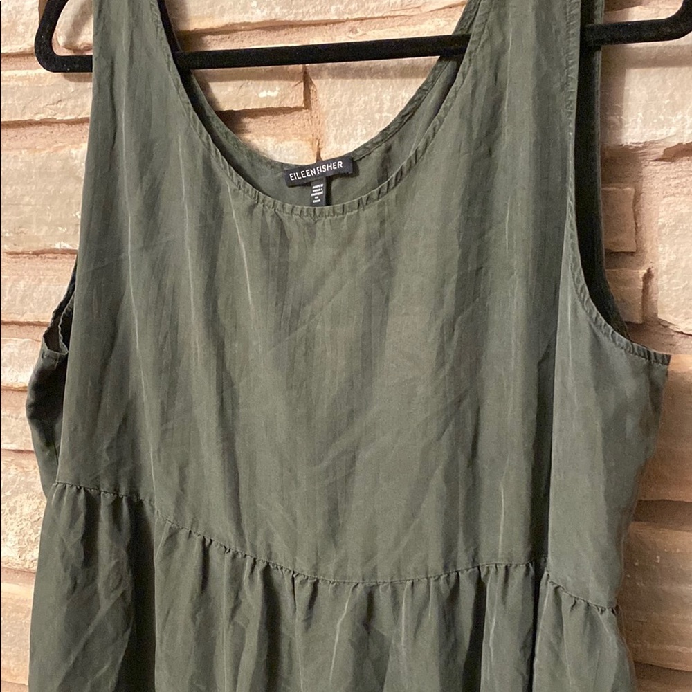 Eileen Fisher Women’s Dress deep Olive Green 100% Silk Sleeveless Size L - Picture 8 of 11